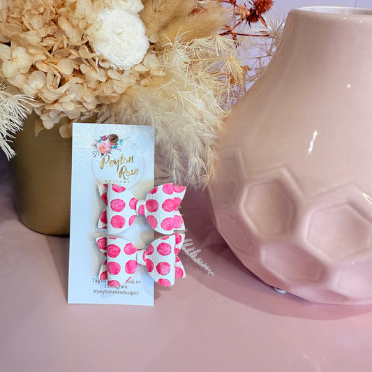 Betty Bows - Pink & White spot Piggy Tail Clips