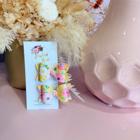 Betty Bows - Yellow & Pink floral Piggy Tail Clips
