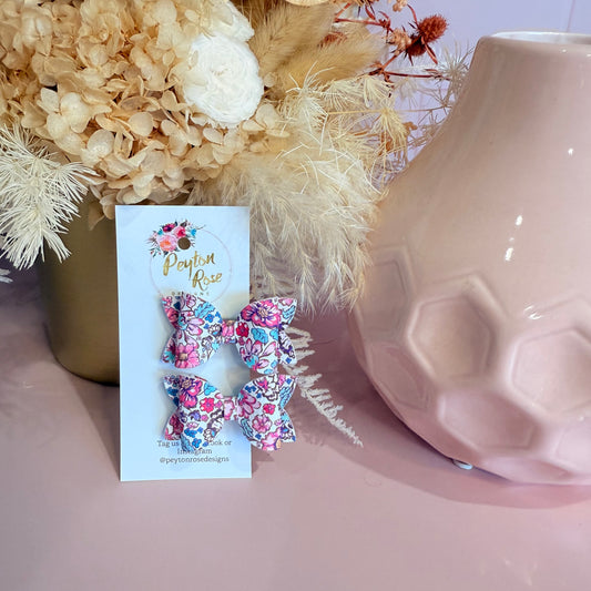 Betty Bows - Pink & Purple floral Piggy Tail Clips