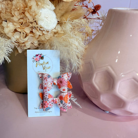 Betty Bows - Peach floral Piggy Tail Clips
