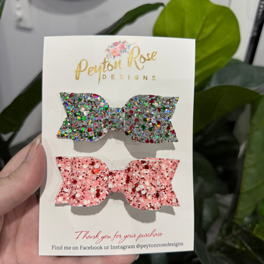 Ivy Bow - Glitter Christmas Silver