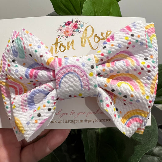 Rosie Fabric Bow - Rainbow Party