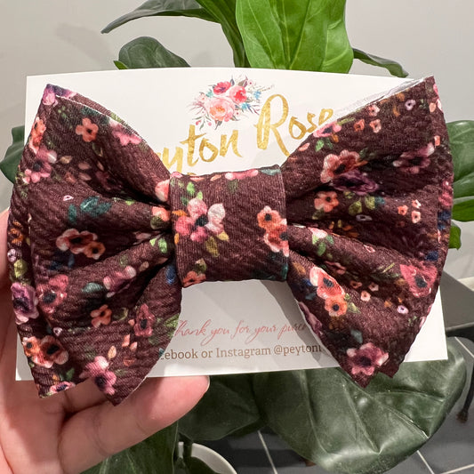 Rosie Fabric Bow - Burgundy floral