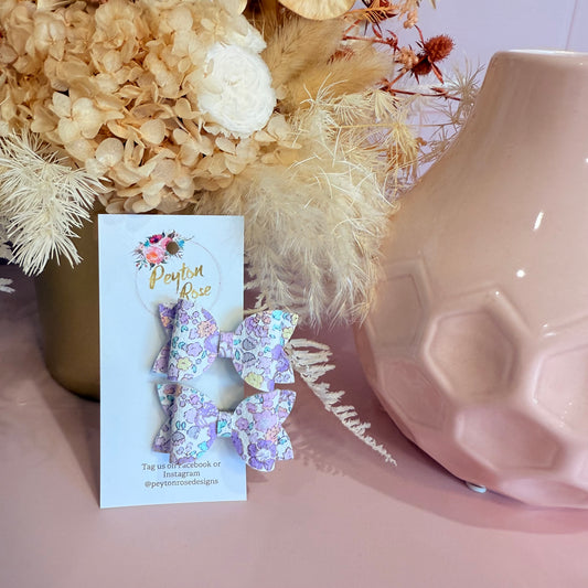 Betty Bows - Pastel Purple floral Piggy Tail Clips
