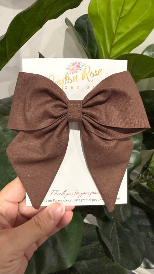 Large Fabric Bow Clip - Chocolate Brown