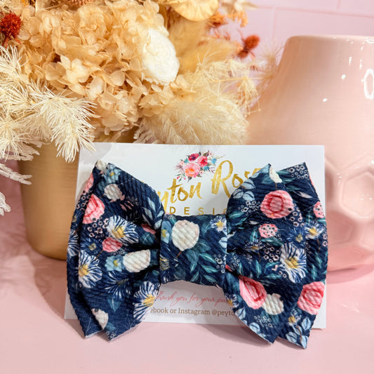 Rosie Fabric Bow - Navy Pink & White Floral