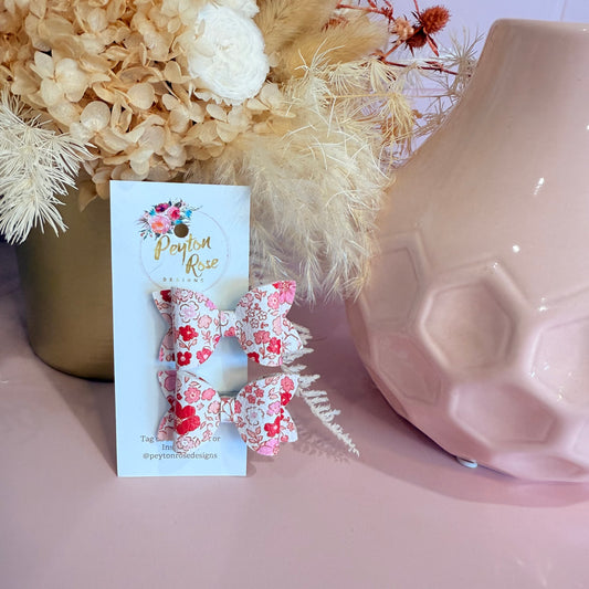 Betty Bows - Pink & Red floral Piggy Tail Clips
