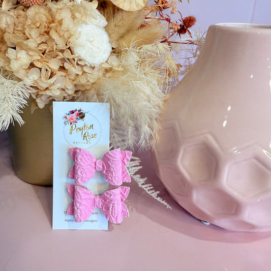 Betty Bows - Pink embossed lace Piggy Tail Clips