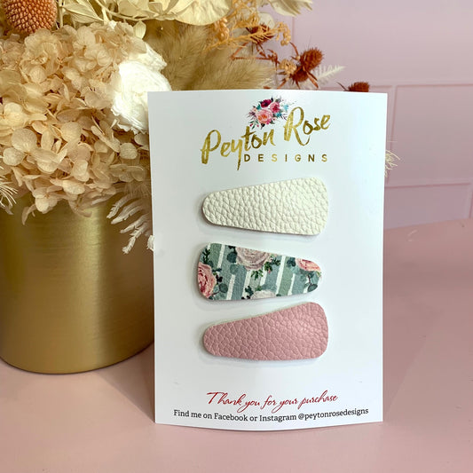 Snap Clip Set - Mint Poppy, Pink & White