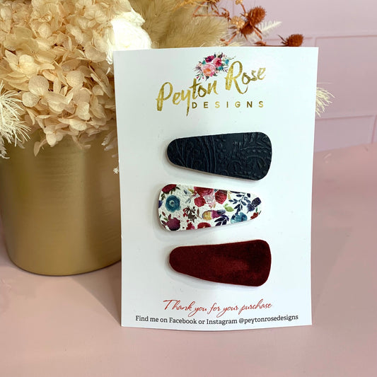 Snap Clip Set - Navy Winter Florals