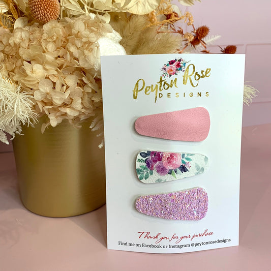 Snap Clip Set - Pink & Lilac floral