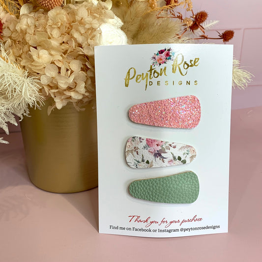 Snap Clip Set - Pink Wildflower floral