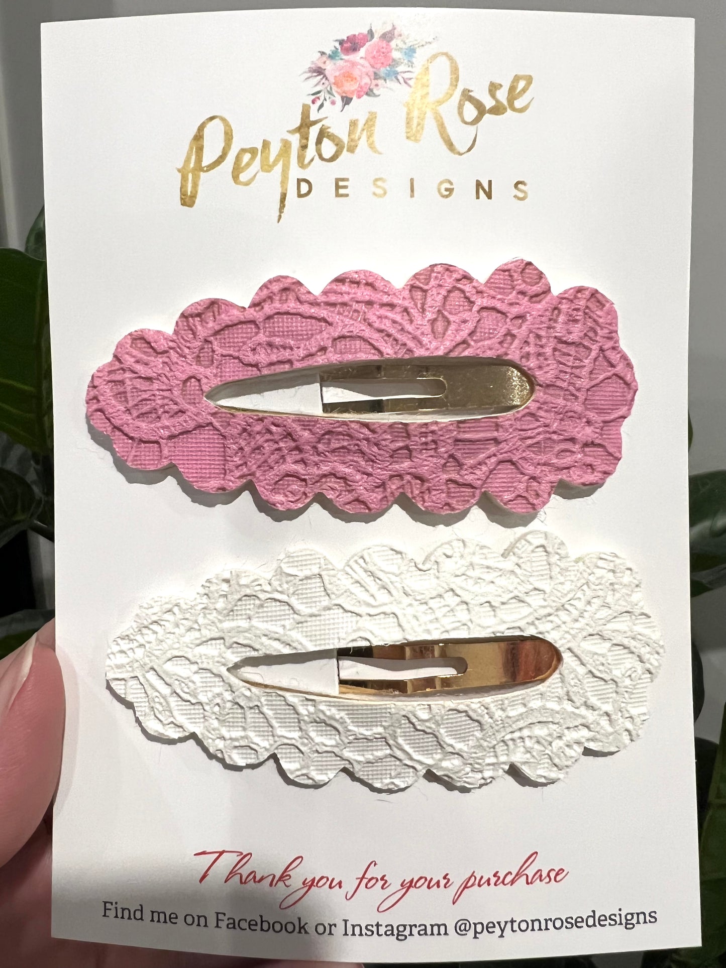 Snap Clip Set - White Lace & Pink Lace